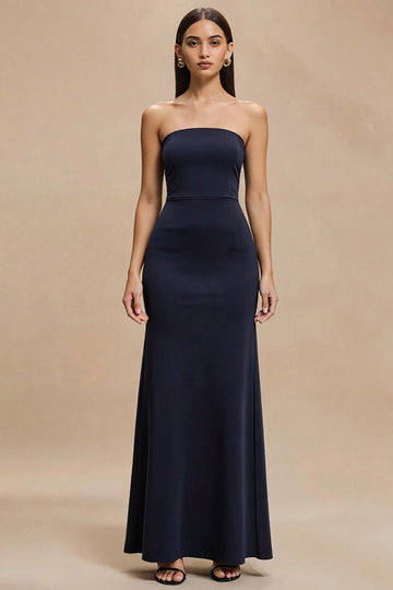 Strapless Sheath Navy Formal Dress